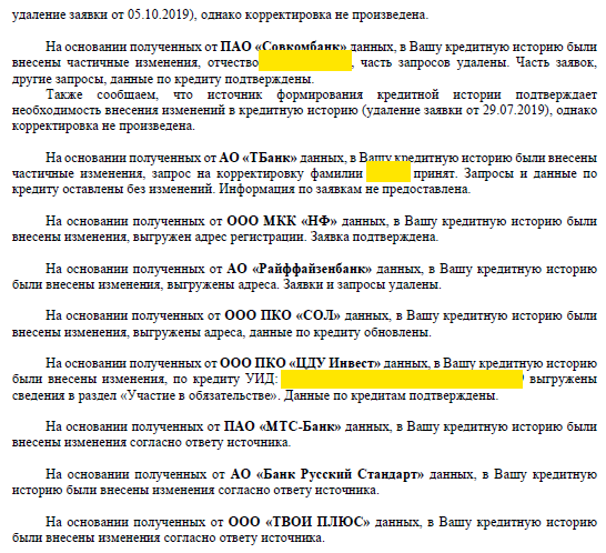 успешно оспорены неправомерные запросы и заявки удалены из кредитной истории